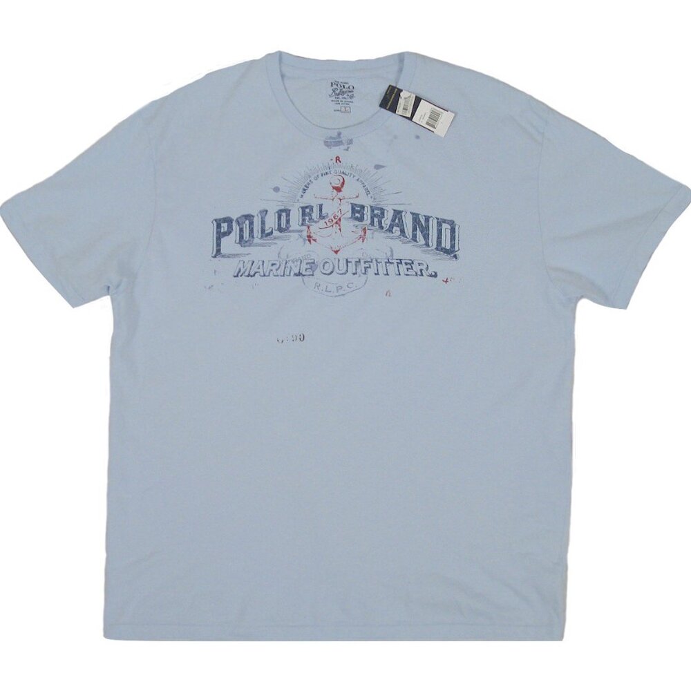 NEW Vintage Polo Ralph Lauren T Shirt! Lt Blue Nautical Marine Outfitter Anchor